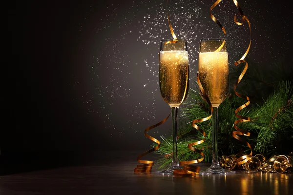 Glasses of champagne at new year party — Stock Photo, Image