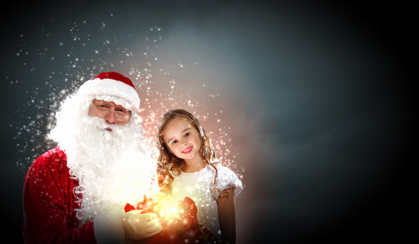 portrait of santa claus with a girl