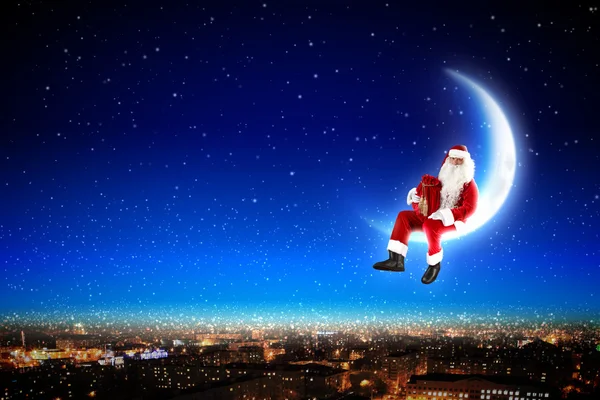 Santa op de maan — Stockfoto