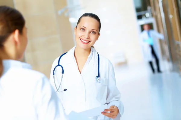 Portrait of two friendly female doctors — Stock Photo, Image