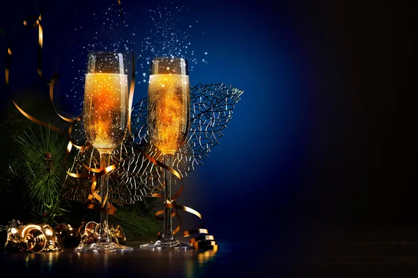 Glasses of champagne at new year party — Stock Photo, Image