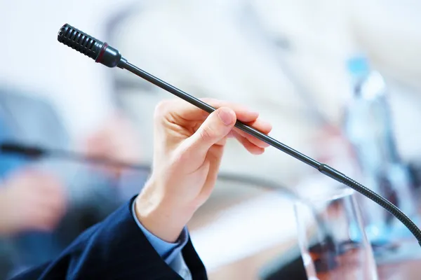 Conference hall with microphones — Stock Photo, Image