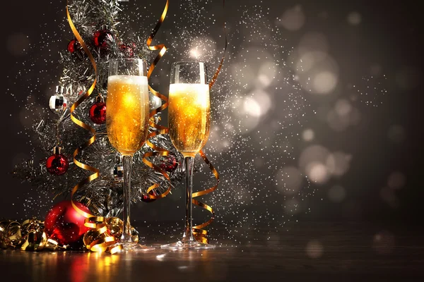 Glasses of champagne at new year party — Stock Photo, Image