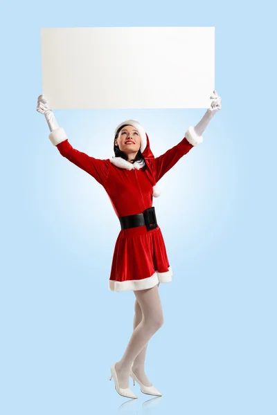 Santa chica con una pancarta en blanco — Foto de Stock