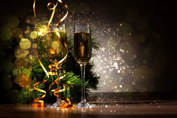 Glasses of champagne at new year party — Stock Photo, Image