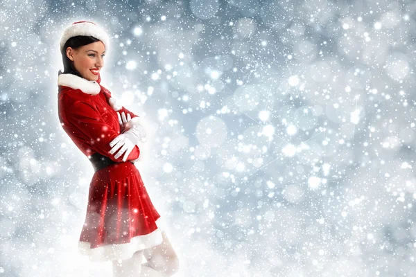 Noel Baba elbiseleri attracive kız — Stok fotoğraf