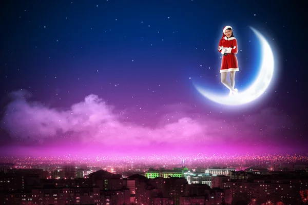 Santa fille sur la lune — Photo