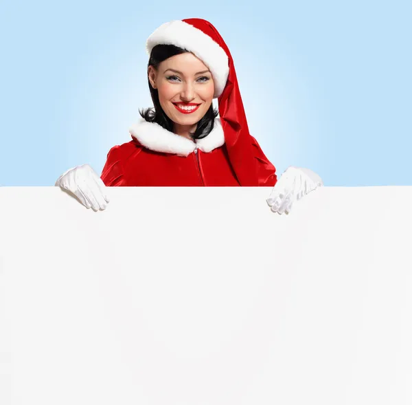 Santa girl with a blank banner — Stock Photo, Image