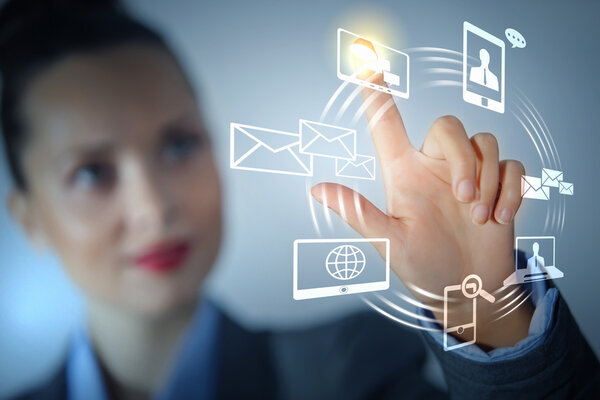 hand pushing on a touch screen