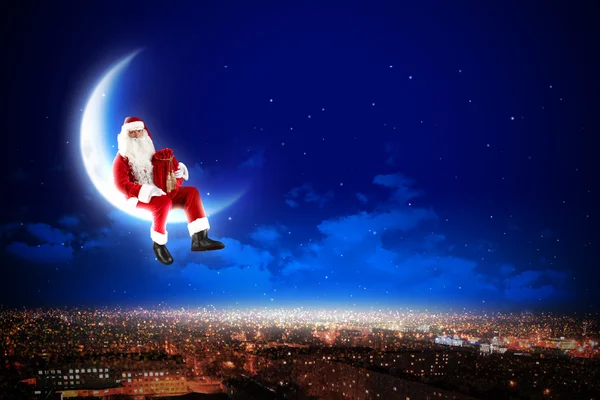 Santa på månen — Stockfoto