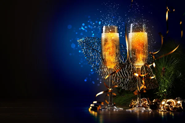 Glasses of champagne at new year party — Stock Photo, Image