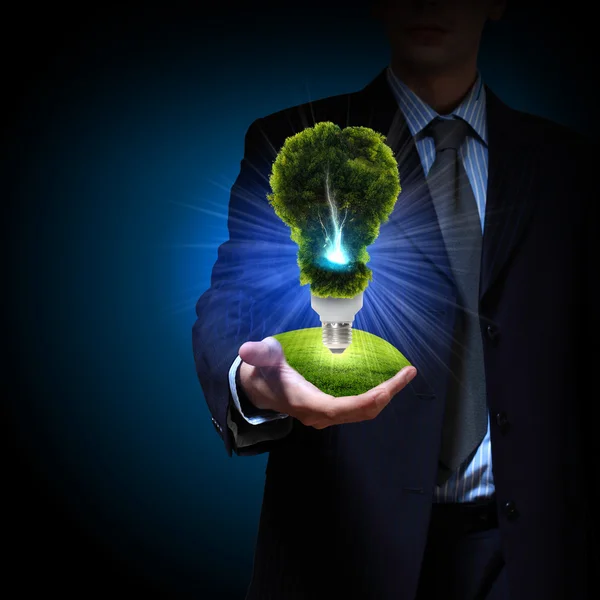 Clean energy. green light bulb — Stock Photo, Image