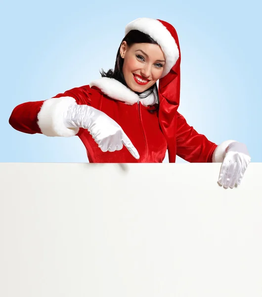 Santa menina com um banner em branco — Fotografia de Stock