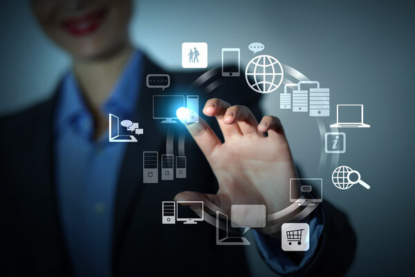 hand pushing on a touch screen