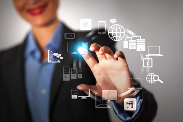 hand pushing on a touch screen