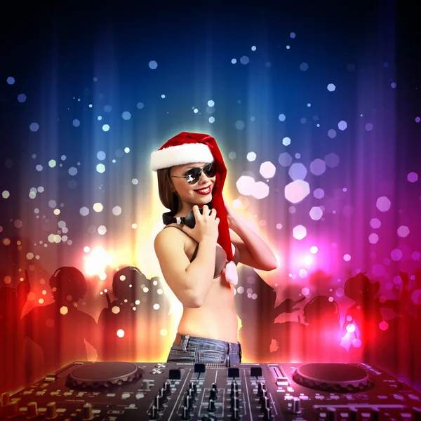 Female dj in christmas wear — Stock Photo, Image