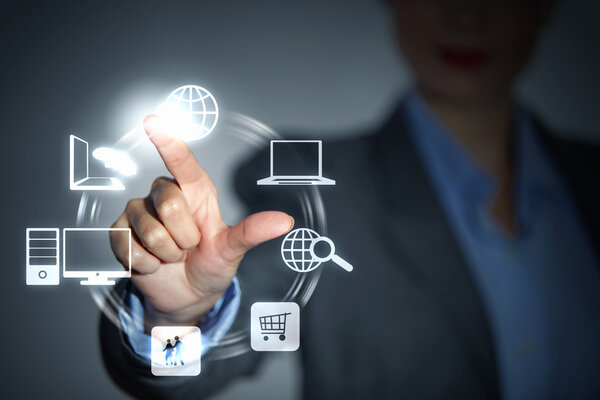 hand pushing on a touch screen