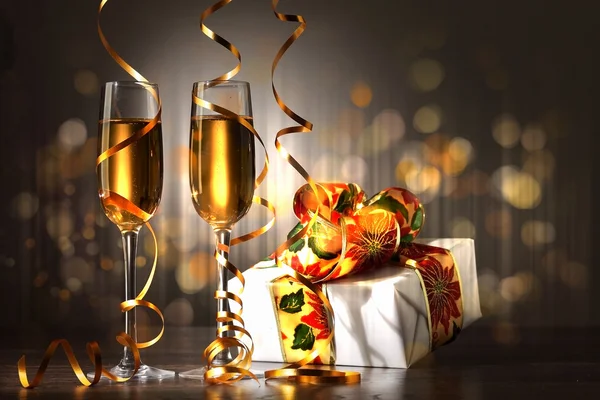 Glasses of champagne at new year party — Stock Photo, Image