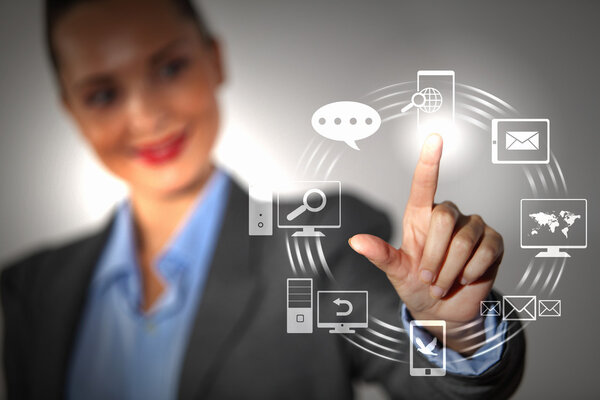 hand pushing on a touch screen