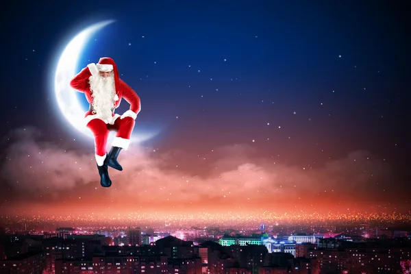 Santa på månen — Stockfoto