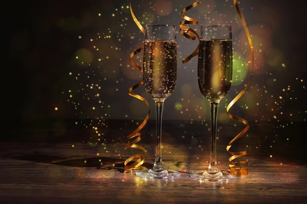 Glasses of champagne at new year party — Stock Photo, Image