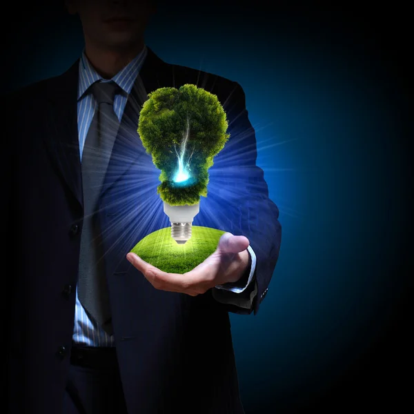 Clean energy. green light bulb — Stock Photo, Image