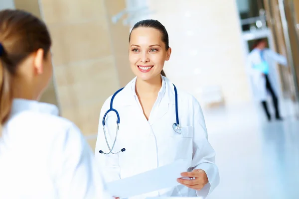 Portrait of two friendly female doctors — Stock Photo, Image