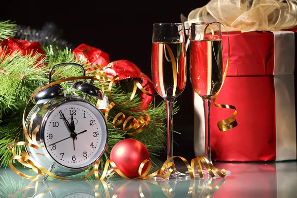 Glasses of champagne at new year party — Stock Photo, Image