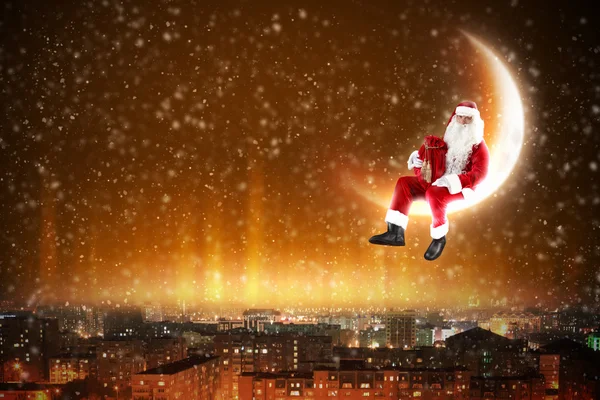 Santa op de maan — Stockfoto