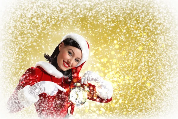 Natale ragazza in cappello di Babbo Natale — Foto Stock