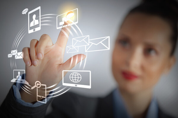 hand pushing on a touch screen