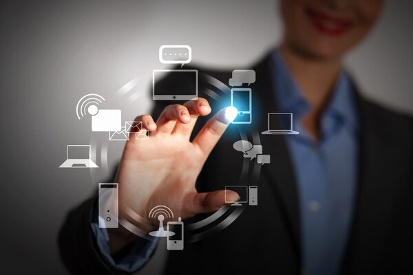 hand pushing on a touch screen