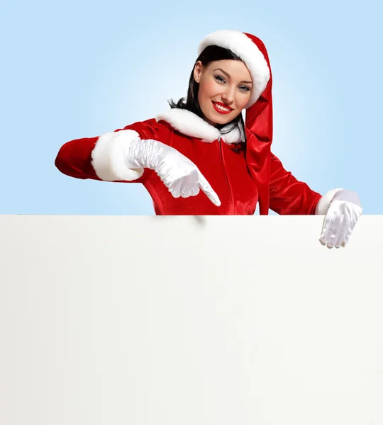 Santa meisje met een lege banner — Stockfoto