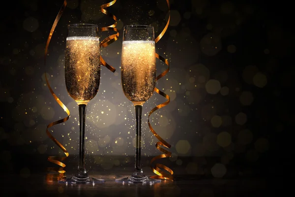 Glasses of champagne at new year party — Stock Photo, Image