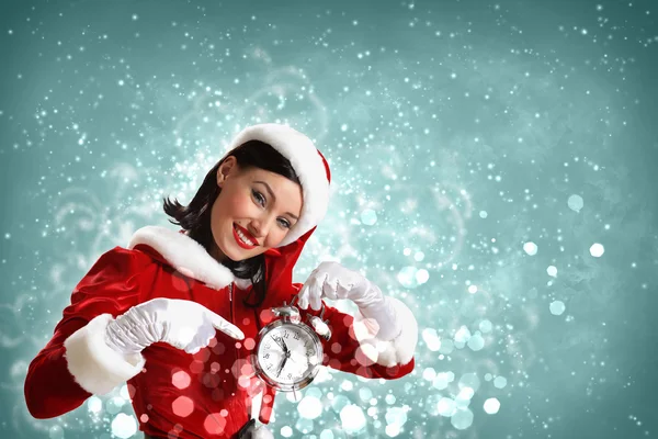 Chica de Navidad en sombrero de santa — Foto de Stock