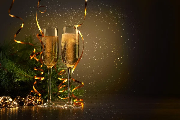 Glasses of champagne at new year party — Stock Photo, Image