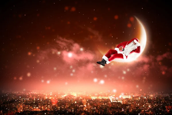 Santa on the moon — Stock Photo, Image