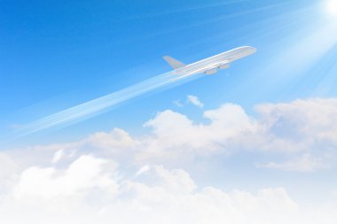 görüntü ile arka plan bulutlar gökyüzünde uçan uçak