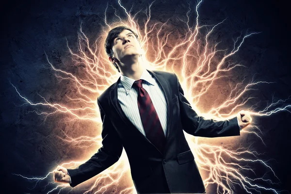 Businessman in anger with fists clenched screaming — Stock Photo, Image