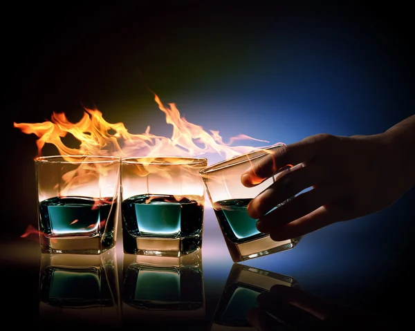 Three glasses of blue cocktail — Stock Photo, Image