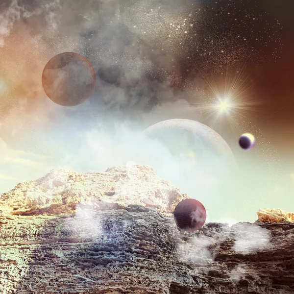 Image of planets in fantastic space against dark background — Stock Photo, Image
