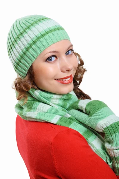 Young pretty woman in warm winter hat and scarf Royalty Free Stock Photos