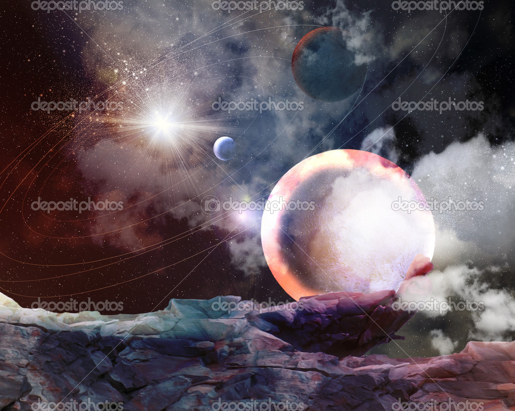 Bilde av planeter i fantastisk rom mot mørk bakgrunn – stockfoto ©  SergeyNivens #19581439, image size:1024x819