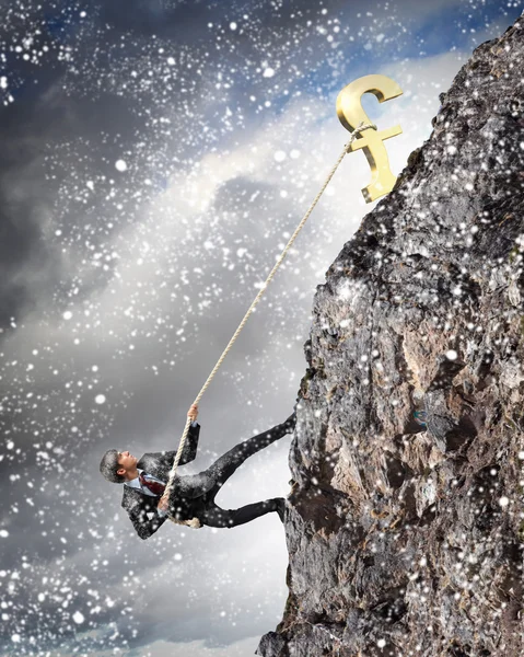 Busiessman climbing mountain — Stock Photo, Image