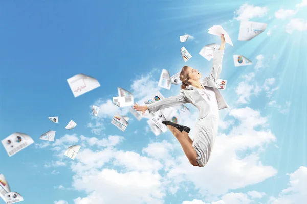 Image of jumping businesswoman — Stock Photo, Image