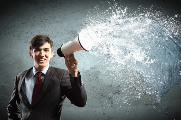 Homem de negócios com megafone — Fotografia de Stock