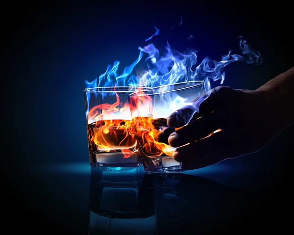 Two glasses of burning absinthe — Stock Photo, Image