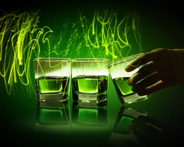 Három pohár zöld abszintra — Stock Fotó