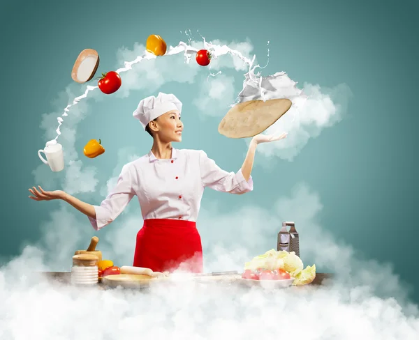 Juggler female cook — Stock Photo, Image