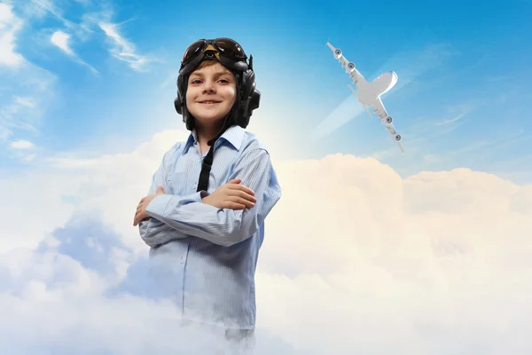 Little boy in pilot's hat — Stock Photo, Image